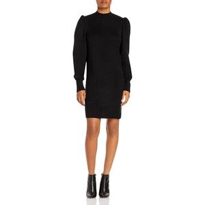 NWT WAYF Lola Puff Long Sleeve Midi Knit Sweater Dress Black Small